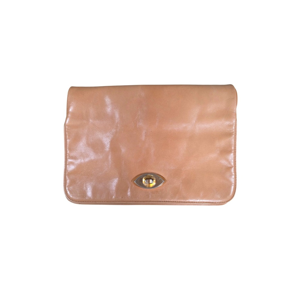 Bienen-Davis Vintage 60s Tan Leather Envelope Clutch Bag Gold Eye Turn Lock
